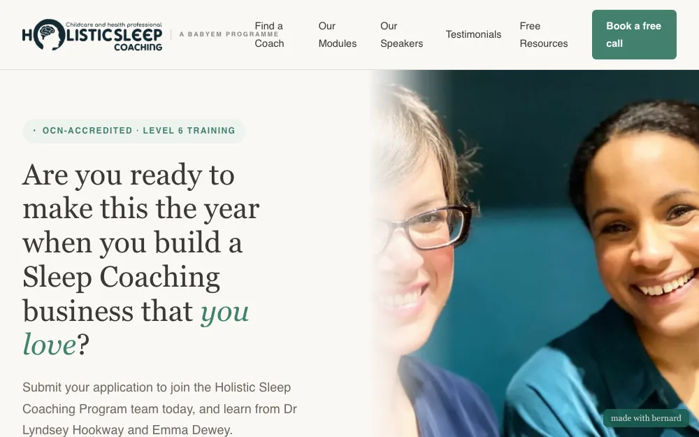 holisticsleepcoaching.com — a live site hosted by Bernard